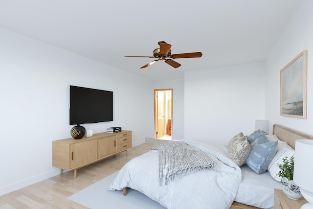 3070 Pheasant Creek Dr Unit 104, Northbrook, IL 60062 - bedroom with light wood-type flooring, baseboards, a ceiling fan, and ensuite bath