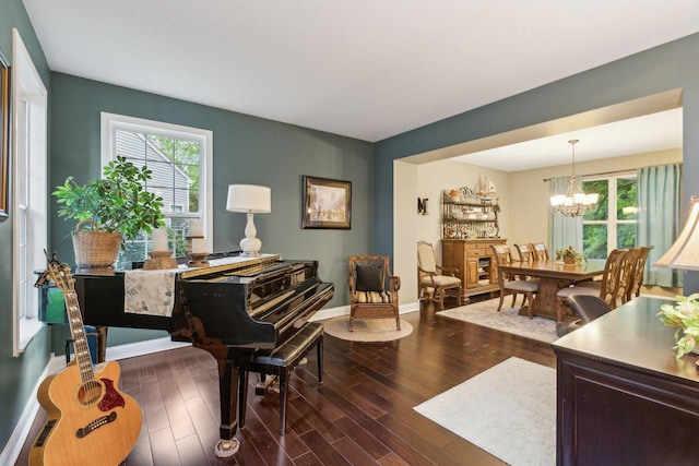915 Eaton Ct, Lake Villa, IL 60046 - office space with a chandelier, baseboards, and dark wood-style floors