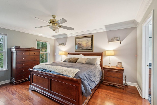 915 Eaton Ct, Lake Villa, IL 60046 - bedroom with crown molding, wood-type flooring, baseboards, and ceiling fan