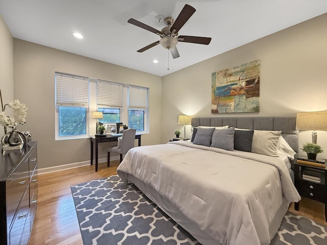 1325 W Addison St Unit 1A, Chicago, IL 60613 - bedroom featuring light wood-style flooring, recessed lighting, baseboards, and a ceiling fan