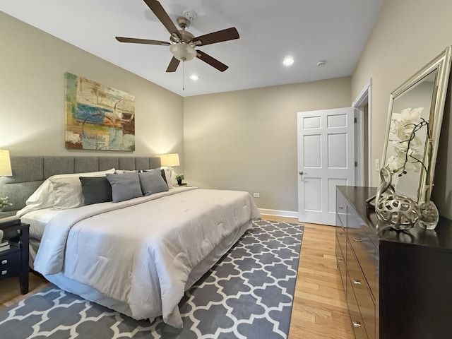 1325 W Addison St Unit 1A, Chicago, IL 60613 - bedroom featuring light wood-type flooring, recessed lighting, ceiling fan, and baseboards