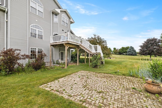 5008 Country Springs Dr, Johnsburg, IL 60051 - view of green lawn with a patio, a deck, and stairway
