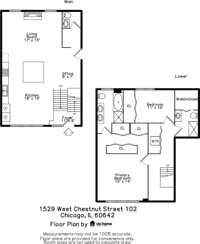 1529 W Chestnut St Unit 102, Chicago, IL 60642 - floor plan / room layout