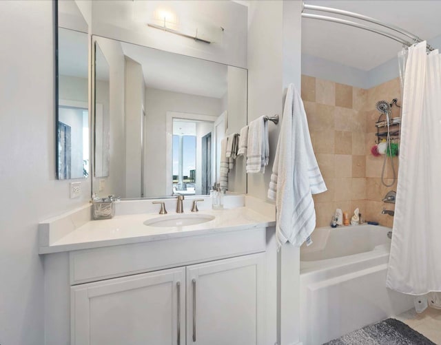 500 W Superior St Unit 808, Chicago, IL 60654 - bathroom with shower / tub combo with curtain, vanity, and tile patterned flooring