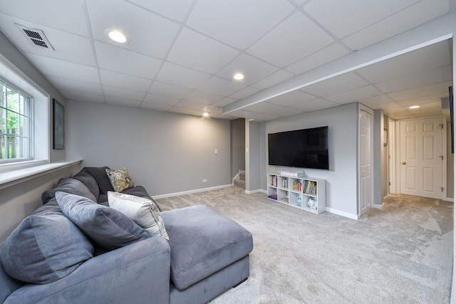 1817 2nd Pl, Saint Charles, IL 60174 - living area with stairway, carpet, baseboards, a paneled ceiling, and recessed lighting