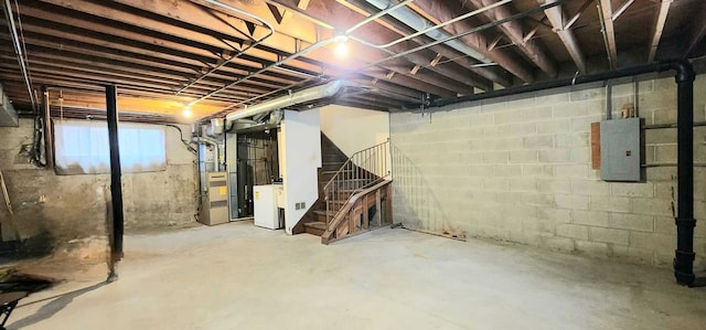 2338 S Canal St Unit H, Chicago, IL 60616 - below grade area featuring electric panel, stairway, washer / clothes dryer, and heating unit