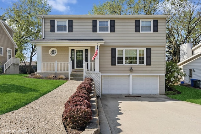 427 Dorset Pl, Glen Ellyn, IL 60137 - colonial home featuring an attached garage, concrete driveway, a porch, a front yard, and brick siding