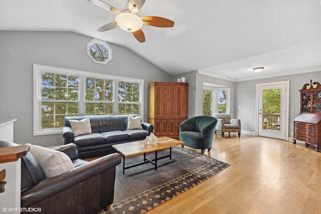 427 Dorset Pl, Glen Ellyn, IL 60137 - living room with a ceiling fan, wood finished floors, lofted ceiling, and baseboards