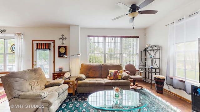 105 Grandview Ct, Volo, IL 60020 - living room with wood finished floors, a ceiling fan, and baseboards