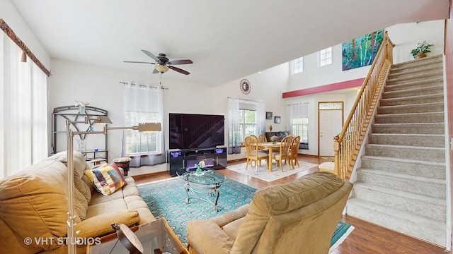 105 Grandview Ct, Volo, IL 60020 - living room with stairs, wood finished floors, and a ceiling fan