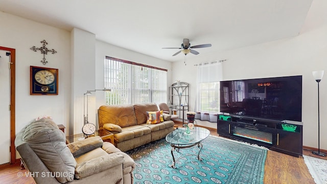 105 Grandview Ct, Volo, IL 60020 - living room featuring wood finished floors, ceiling fan, and baseboards