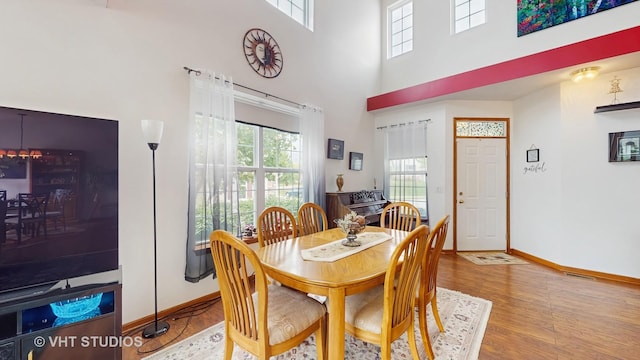 105 Grandview Ct, Volo, IL 60020 - dining space featuring a high ceiling, wood finished floors, and baseboards