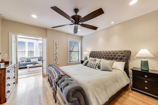 5484 S Hyde Park Blvd, Chicago, IL 60615 - bedroom with light wood-type flooring, recessed lighting, and a ceiling fan