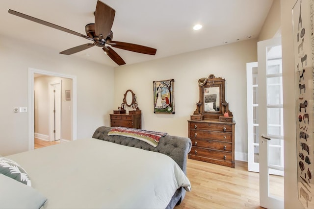 5484 S Hyde Park Blvd, Chicago, IL 60615 - bedroom with light wood-style floors, french doors, recessed lighting, and a ceiling fan