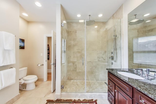 5484 S Hyde Park Blvd, Chicago, IL 60615 - full bathroom with a shower stall, vanity, tile patterned floors, toilet, and baseboards