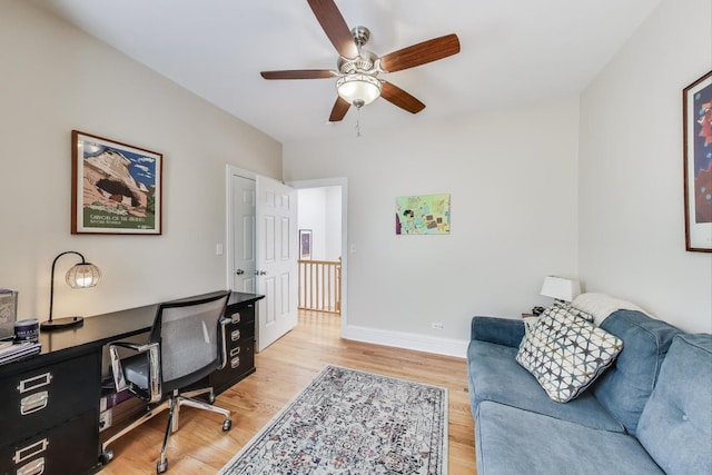 5484 S Hyde Park Blvd, Chicago, IL 60615 - office featuring a ceiling fan, light wood-type flooring, and baseboards