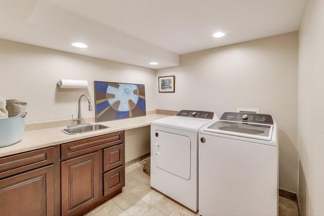 5484 S Hyde Park Blvd, Chicago, IL 60615 - laundry area featuring independent washer and dryer, recessed lighting, cabinet space, and light tile patterned floors