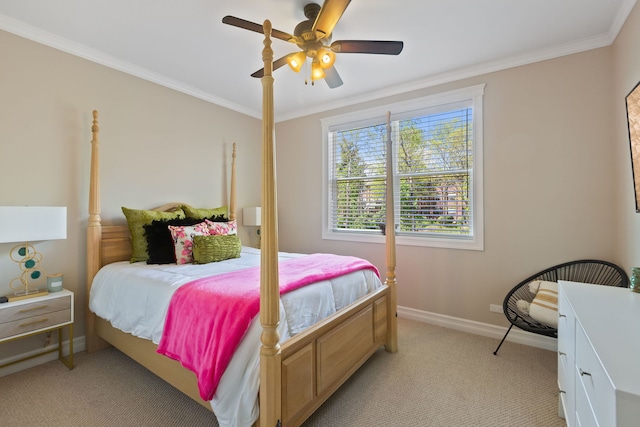 589 Quassey Ave, Lake Bluff, IL 60044 - bedroom with light colored carpet, ornamental molding, baseboards, and ceiling fan