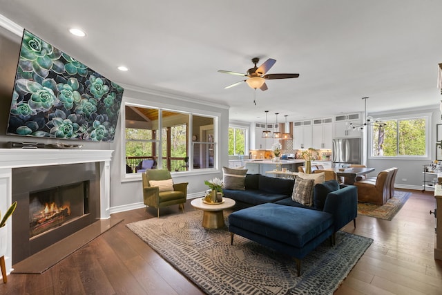 589 Quassey Ave, Lake Bluff, IL 60044 - living room with a ceiling fan, baseboards, plenty of natural light, and recessed lighting