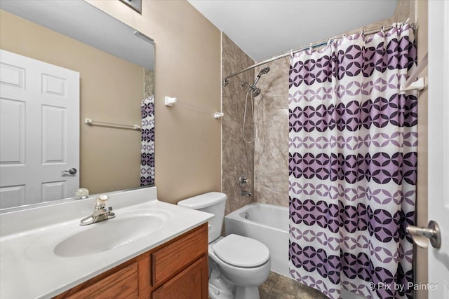 18104 Lake Shore Dr, Orland Park, IL 60467 - bathroom featuring toilet, vanity, shower / bath combo, and tile patterned floors