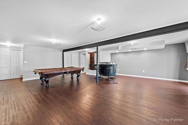 18104 Lake Shore Dr, Orland Park, IL 60467 - playroom featuring wood finished floors, billiards table, baseboards, and bar area