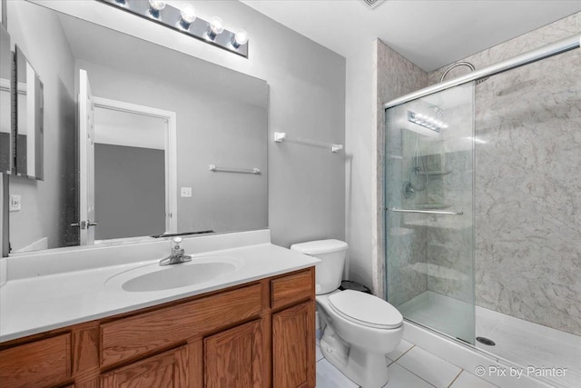 18104 Lake Shore Dr, Orland Park, IL 60467 - full bathroom with a shower stall, tile patterned flooring, toilet, and vanity