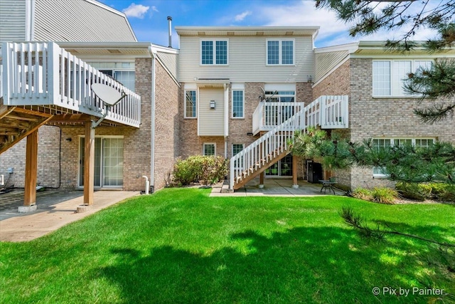 18104 Lake Shore Dr, Orland Park, IL 60467 - back of house featuring stairs, a patio area, a yard, and a wooden deck