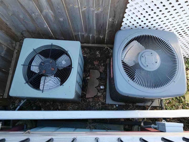 exterior view of central AC and a ceiling fan