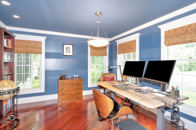 616 E Hillside Ave, Barrington, IL 60010 - office with wood-type flooring, healthy amount of natural light, crown molding, and recessed lighting
