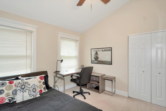 616 E Hillside Ave, Barrington, IL 60010 - carpeted bedroom featuring lofted ceiling, a closet, and a ceiling fan