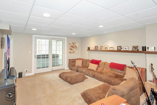 616 E Hillside Ave, Barrington, IL 60010 - living area featuring carpet floors, a paneled ceiling, and recessed lighting
