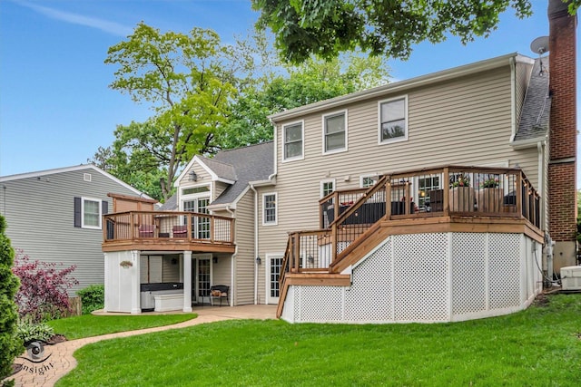 616 E Hillside Ave, Barrington, IL 60010 - rear view of property featuring a hot tub, a deck, and a yard