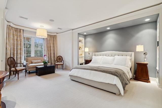 bedroom with carpet flooring, baseboards, and recessed lighting