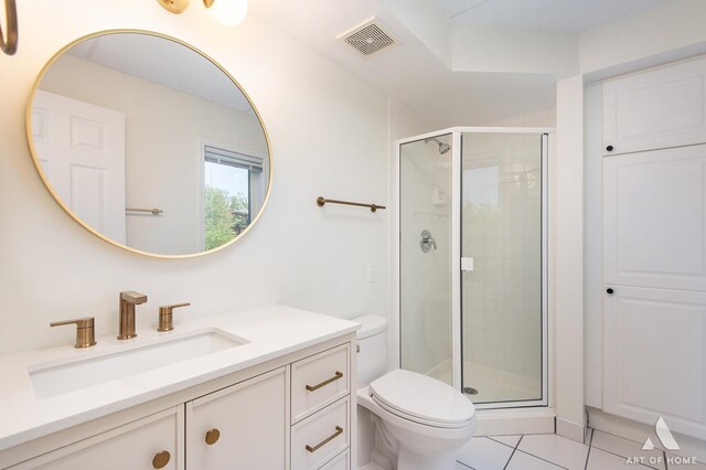 3940 W Bryn Mawr Ave Unit 403, Chicago, IL 60659 - bathroom featuring a stall shower, toilet, tile patterned floors, and vanity