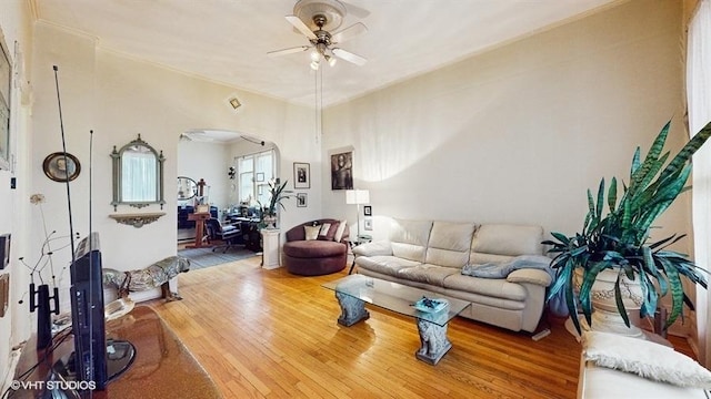 1655 N Francisco Ave, Chicago, IL 60647 - living area featuring a ceiling fan, light wood finished floors, and arched walkways