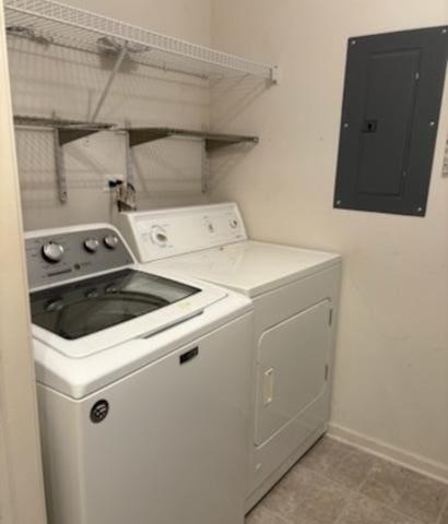 1127 N Red Oak Cir Unit 2, Round Lake Beach, IL 60073 - laundry area featuring electric panel, separate washer and dryer, and baseboards