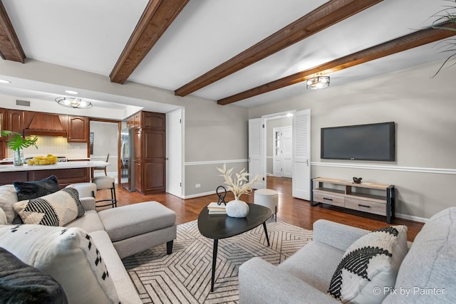 570 E Carpenter Dr, Palatine, IL 60074 - living area with wood finished floors, beam ceiling, and recessed lighting