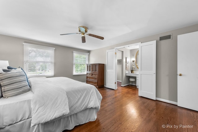 570 E Carpenter Dr, Palatine, IL 60074 - bedroom featuring dark wood-type flooring, ceiling fan, and ensuite bathroom