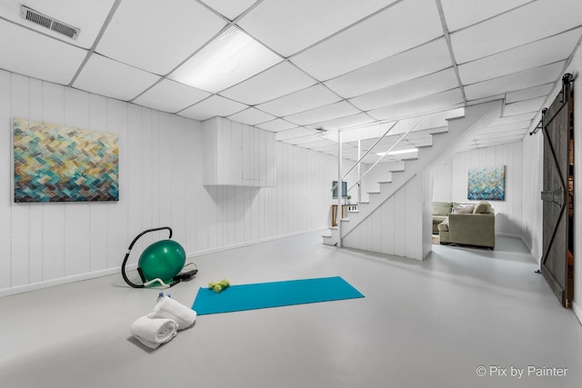570 E Carpenter Dr, Palatine, IL 60074 - workout room with a paneled ceiling and a barn door