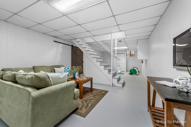 570 E Carpenter Dr, Palatine, IL 60074 - living room with concrete floors, stairway, and a drop ceiling