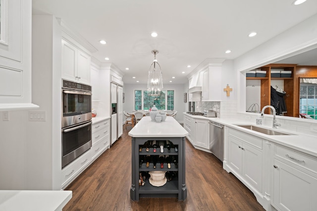 1305 Sleepy Hollow Rd, Glenview, IL 60025 - kitchen with a sink, appliances with stainless steel finishes, white cabinets, open shelves, and recessed lighting