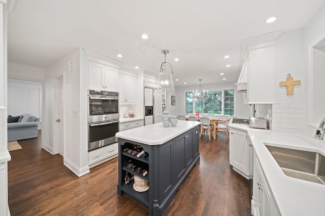 1305 Sleepy Hollow Rd, Glenview, IL 60025 - kitchen featuring double oven, open shelves, white cabinetry, a sink, and light countertops
