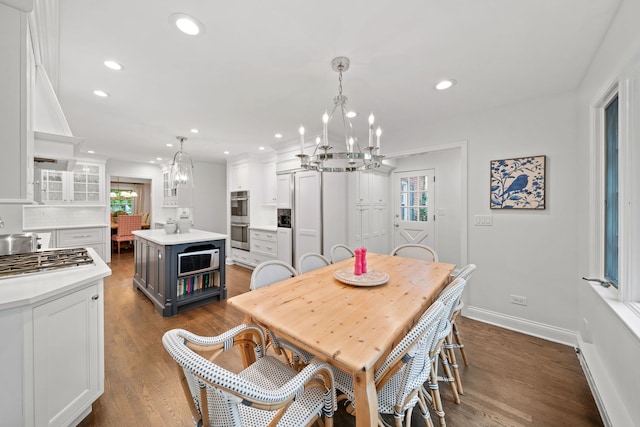 1305 Sleepy Hollow Rd, Glenview, IL 60025 - dining space with a chandelier, healthy amount of natural light, recessed lighting, and dark wood finished floors