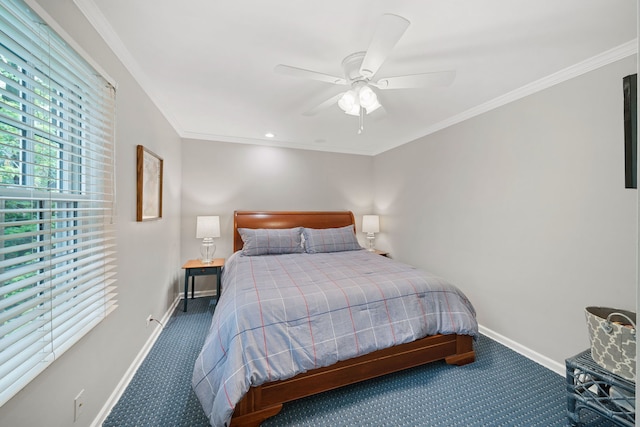 1305 Sleepy Hollow Rd, Glenview, IL 60025 - carpeted bedroom featuring baseboards, crown molding, and a ceiling fan
