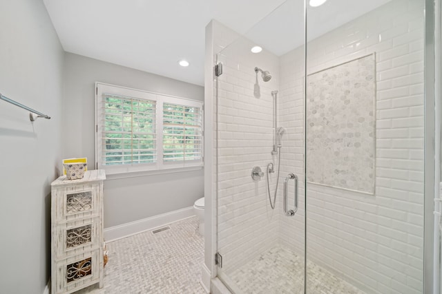 1305 Sleepy Hollow Rd, Glenview, IL 60025 - full bathroom featuring a stall shower, recessed lighting, toilet, baseboards, and tile patterned flooring