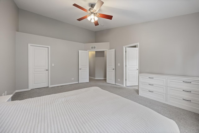 3132 Ollerton Ave, Aurora, IL 60502 - bedroom with light colored carpet, baseboards, lofted ceiling, and a ceiling fan