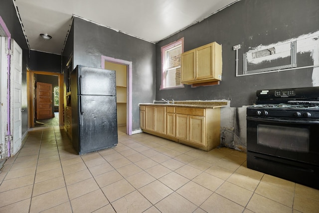 4321 W Maypole Ave, Chicago, IL 60624 - kitchen featuring black appliances, light brown cabinetry, and light tile patterned floors