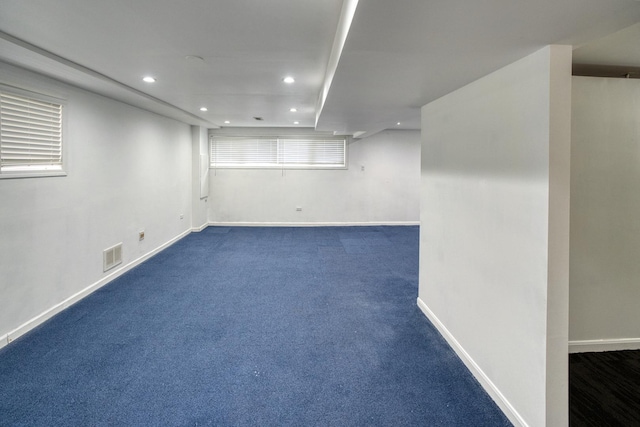 5416 N Neva Ave, Chicago, IL 60656 - basement with recessed lighting, baseboards, and dark colored carpet