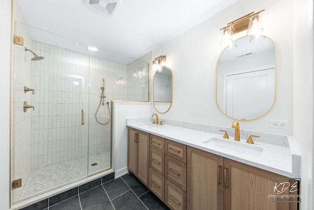 715 N Brainard St, Naperville, IL 60563 - full bathroom featuring double vanity, a shower stall, and tile patterned flooring