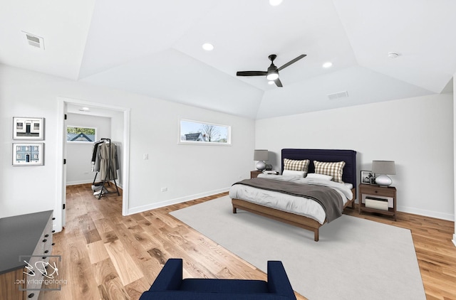 715 N Brainard St, Naperville, IL 60563 - bedroom with light wood finished floors, lofted ceiling, recessed lighting, and ceiling fan